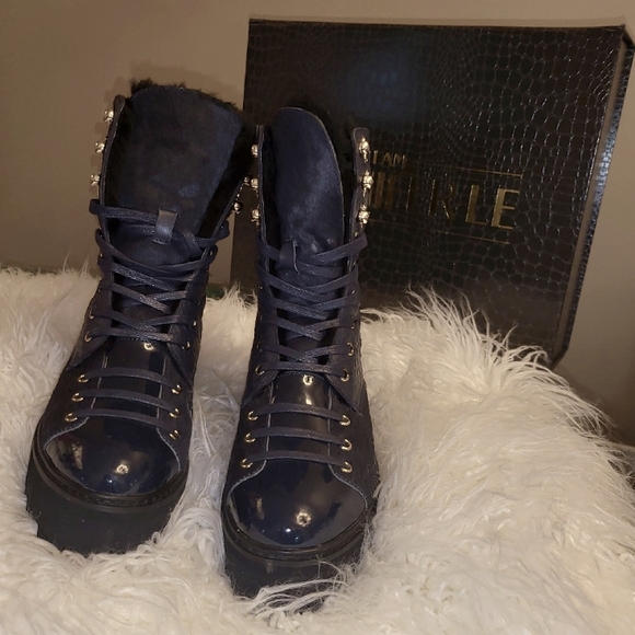 Jennifer Le Finch Combat Boot - Navy SIZE 8.5 - Picture 2 of 3